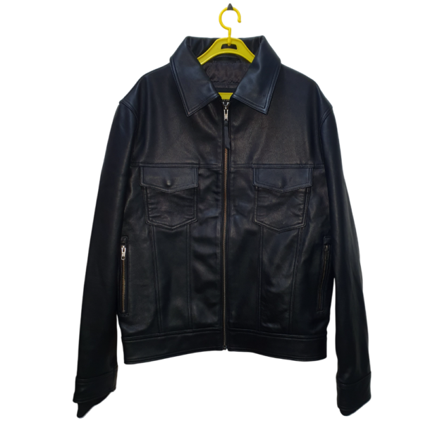 Men Solid Leather Jacket
